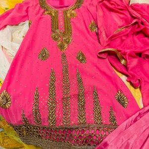 COPY - Eid outfit Pakistani pink garara suit partywear dress 3 PCs small Néw